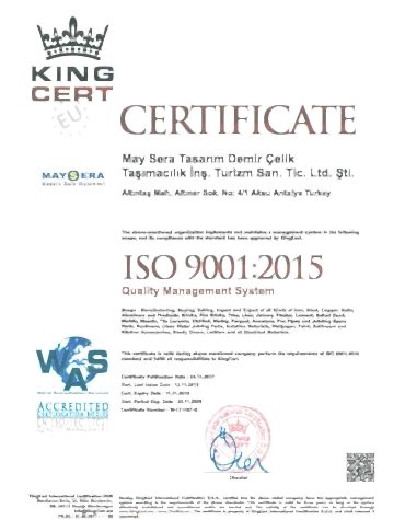İSO 9001:2015 - Sertifikamız | MAYSERA